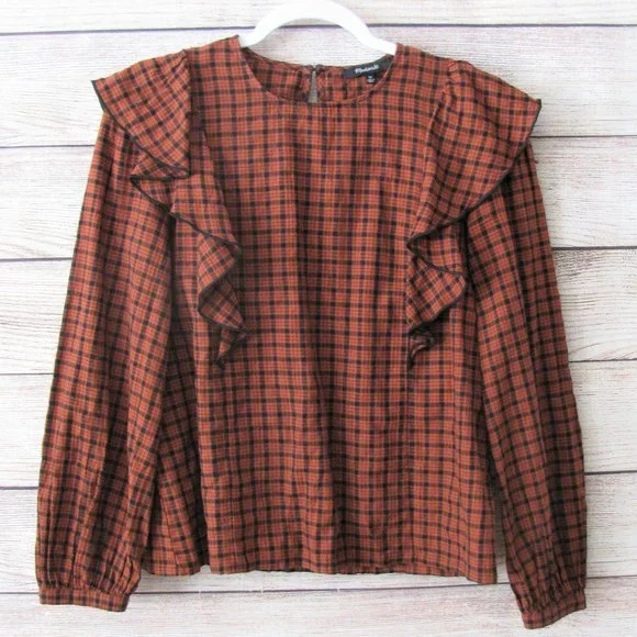 Madewell Plaid Ruffled Long Sleeve Top - Picture 3 of 7